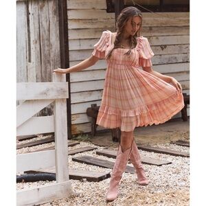 Coven & Co Wild West Mini Dress Size L Coral Pink Orange Cottagecore Fairy Boho